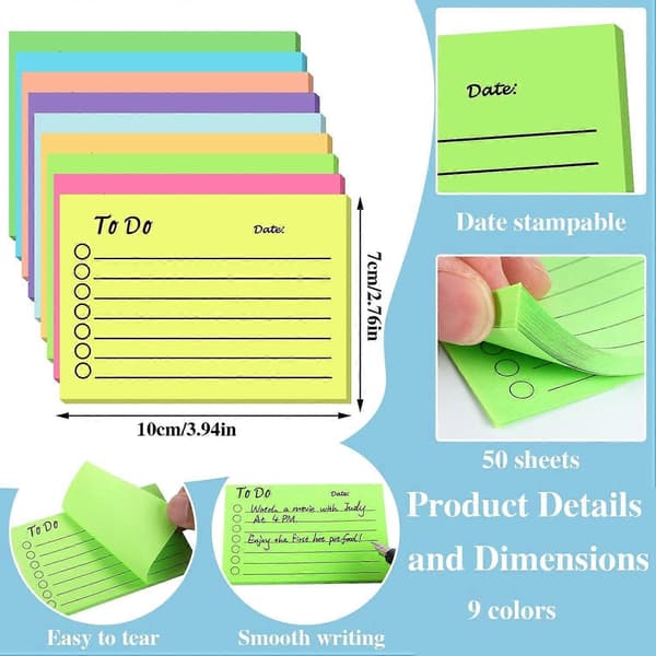 9-pack To-Do List Sticky Notes, 450 Sheets Self-Stick To-Do Notes with Line, 3 x 4 Inch Self-Adhesive Memo Notes