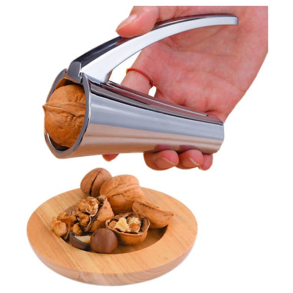 Nutcracker, fits all nuts, minimal effort to crack hard shells, no flying shells and no pinched fingers, Silver.