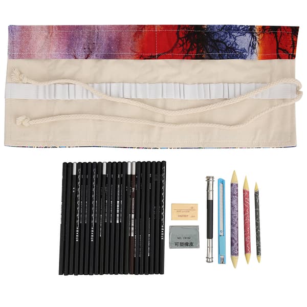 29st Sketch Pen Tool Kit Beginner Artist Drawing Pen Roll Case Art Supplies Sunset Tree