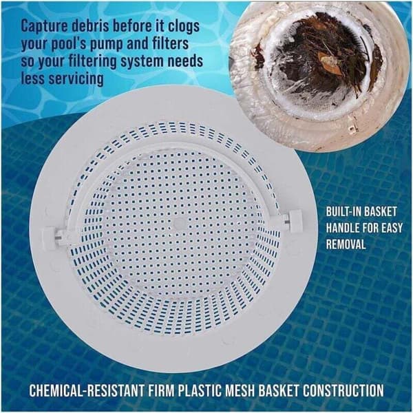 Round Basket for In-Ground Pool Skimmer, with Handle for Easy Removal, 2-Pack - Diameter 16 cm - White.