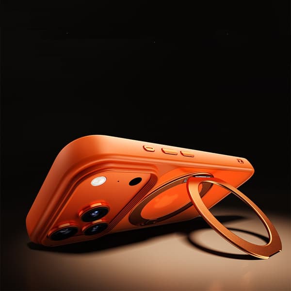 Orange Anti-Drop Leather Feel Case with 360° Stand Compatible with iPhone 17 Pro, Shockproof TPU Shell with Magnetic Function