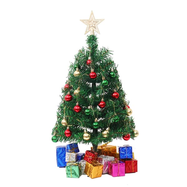 17.7 Inch Tabletop Ornament Christmas Tree, Warm Lamp, Mini Artificial Christmas Tree