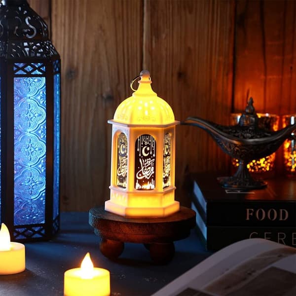 Mini Ramadan-lanterne Mubarak LED Eid Mubarak-lanterne Måne Stjernelys Marokkansk stil Hængende lanterne Hvid