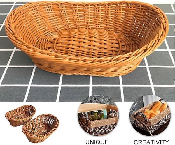 2 st Imitationsrotting Vävda Brödkorgar Poly Wicker Fruktkorgar för Matservering Display Grönsaker Hem Kök Restaurang Utomhus Brun L