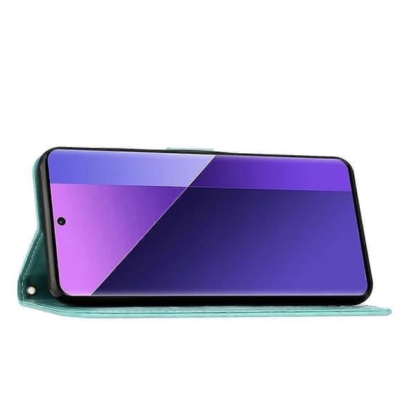 För Oppo Reno14 5G (Global Version) Läderplånboksfodral Fjärilsblomma Tryckt Telefonfodral med Rem - (Ljusblå)