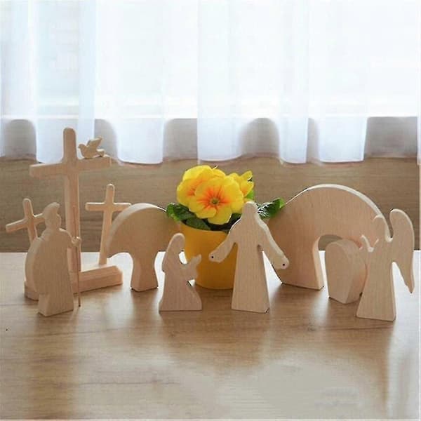 Wooden Nativity Easter Resurrection Scene Risen Christ Figure Easter Ornament Home Decoration