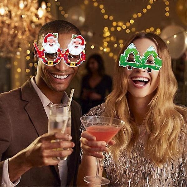 24 stykker glitrende julebriller med dekorationer til julegaver