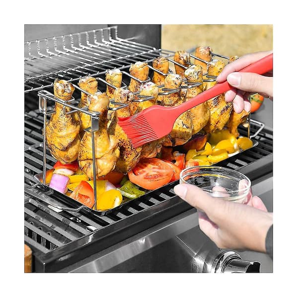 Grillstativ til kyllingelår og vinger, sammenklappeligt grillstativ, ovn, stegestativ, BBQ-stativ til kyllingelår