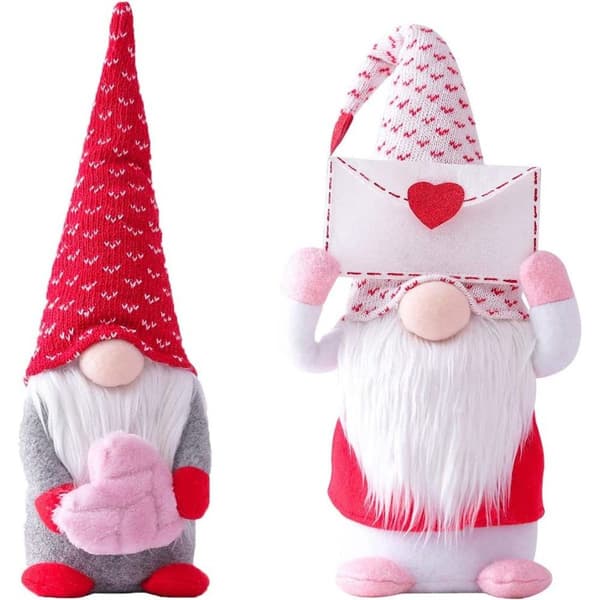 Valentinsdag hjerteformet konvolutt med ansiktsløs nisse Rudolph-pynt KLB