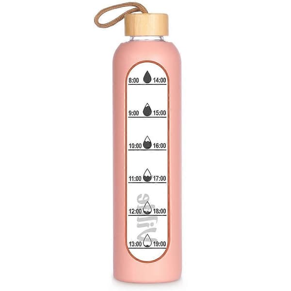 Lasivesipullo silikoniholkilla, 1L, lohi [DB]