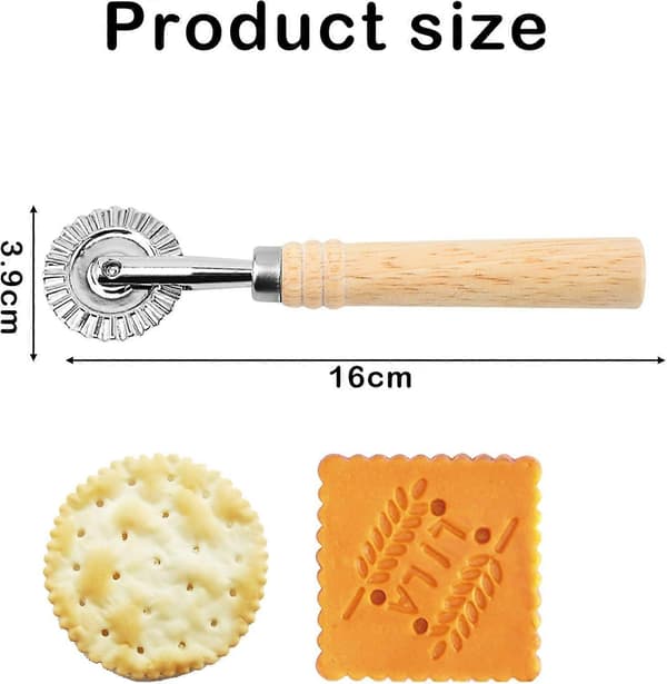 Cutting wheel, roller with grooved edge, dough cutter, long wooden pasta making accessories, cake baking tool