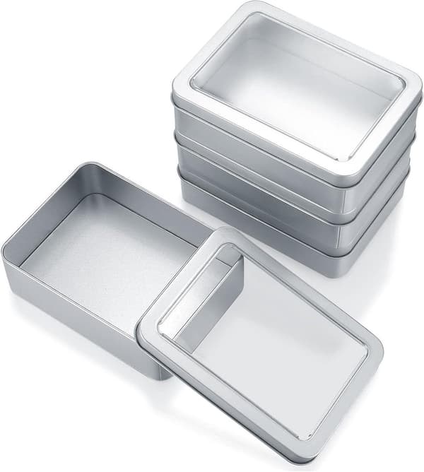 Allecto Premium - Set of 4 Mini Tin Boxes - Rectangular Storage Boxes Silver - Perfect for Sweets and Gifts - 12.5 x 9 x 3.5 cm