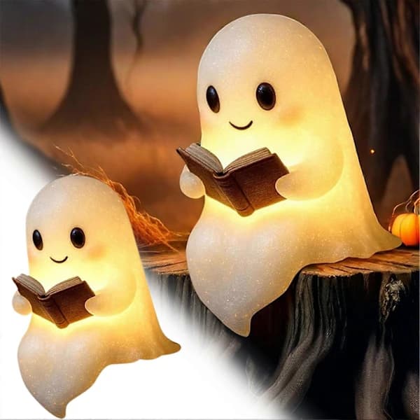 Spøgelse læser bog LED natlampe - Halloween dekoration til skrivebord og stue