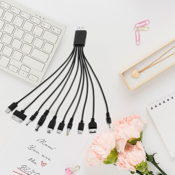 10-in-1 USB Cables, Universal USB to Multi-Connector 10-Port Mobile Phone Charger