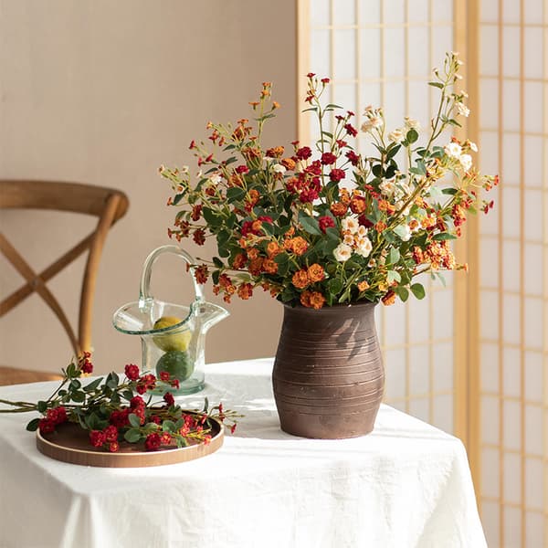 5 lange grene små roser, rosensimuleringsblomster, silkeblomster