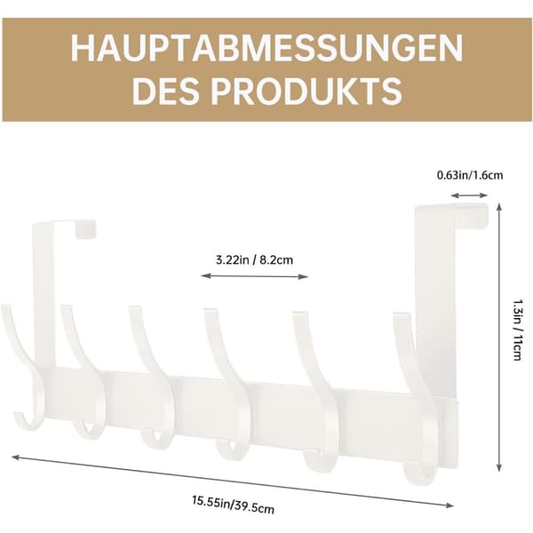 Door Hook Hanger with 6 Hooks, Wall Mounted Coat Rack in Space Aluminum