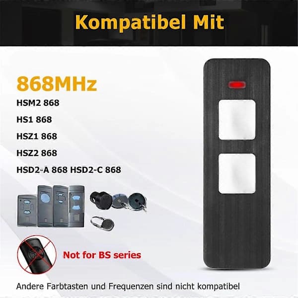 2-channel 868MHz remote control for garage door, compatible with Summer 4015862001900[JUN] As shown