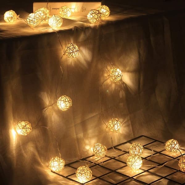 Indoor light string 40 warm white LED rattan balls IP20 rating 5M white