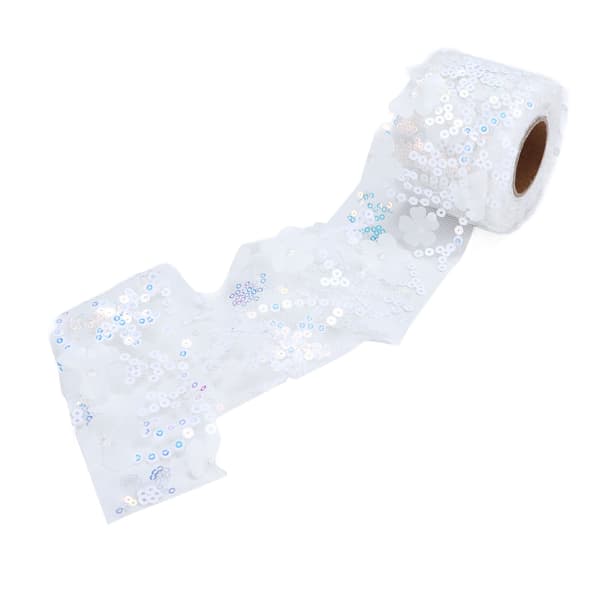 Tulle Fabric DIY Craft Abrasion Resistance Small Flash Portable Polyester Sequin Tulle Roll 6cm White