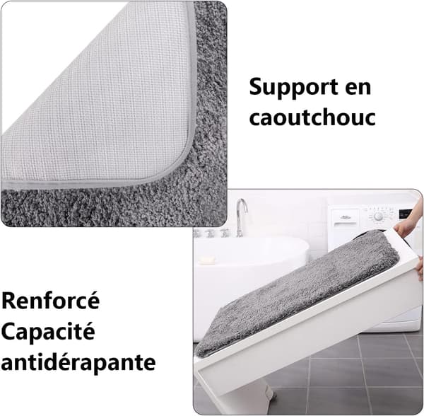 Bademåtte, 80 x 50 x 3 cm Skridsikker Brusemåtte, Absorberende Mørkegrå