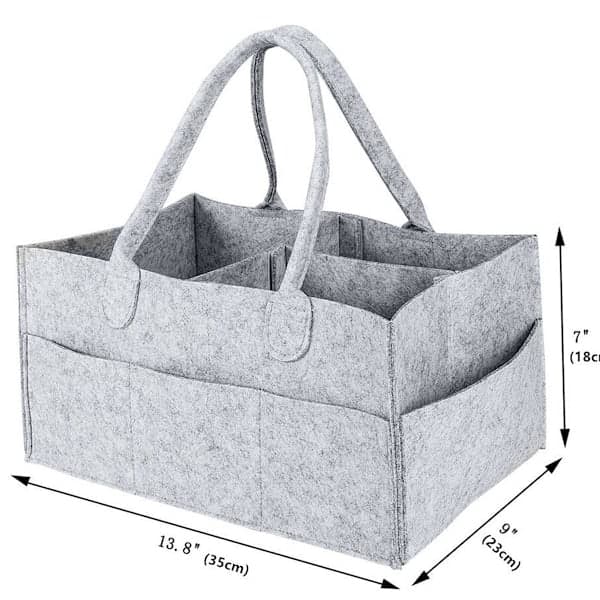 Baby Diaper Organizer, Foldable Felt Storage Basket for Nursery with Removable Compartments for Newborn Essentials, Light Grey