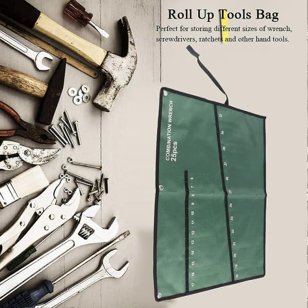 Canvas Roll Tool Storage Bag Organizer Wrench Plier Key Holder - 25 Pockets