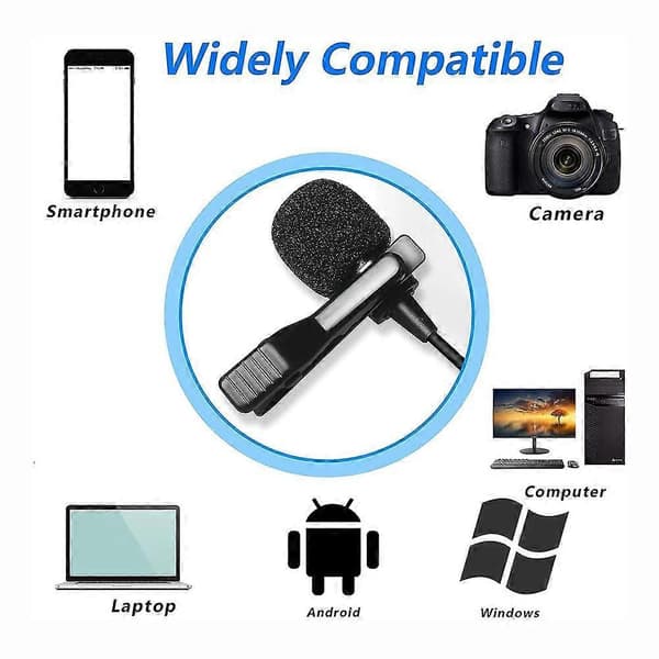 Dual-head Lavalier Lapel Microphone with 2 Windscreens for DSLR Camera Camcorders Tablet Smartphone Audio Recorder