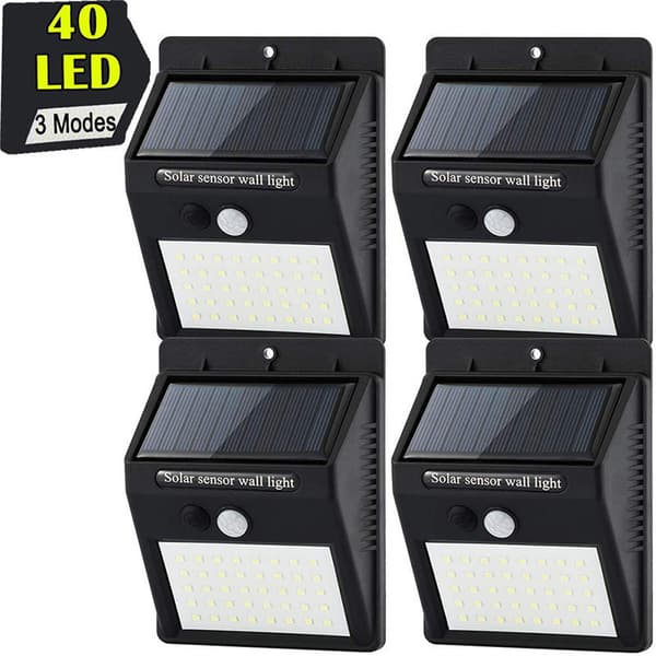 Sæt med 4 Udendørs Solcellelamper, 20 stk LED Vandafvisende Udendørs Solcellelamper med Bevægelsessensor, Udendørs Solcellebelysning