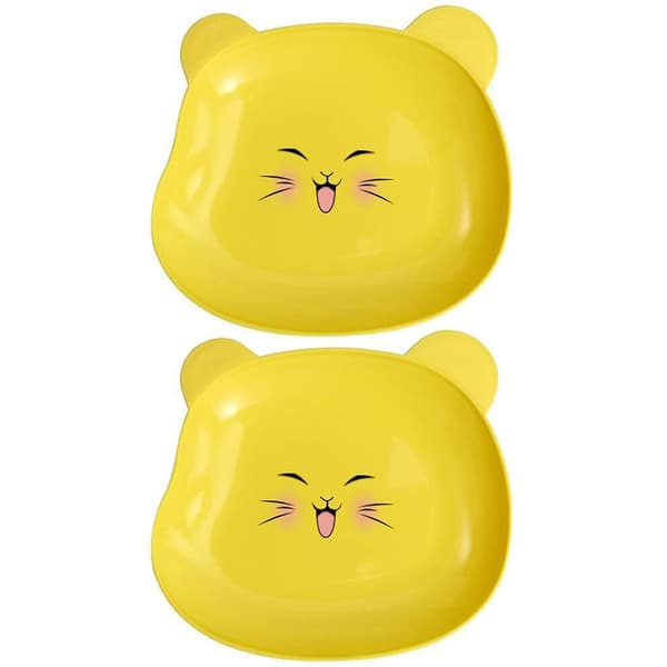 Wharick 2-pack Snacks Plate Plastic Cartoon Bear Shape Sauce Bowl Plates Tableware Kitchen Utensils Yellow Yellow