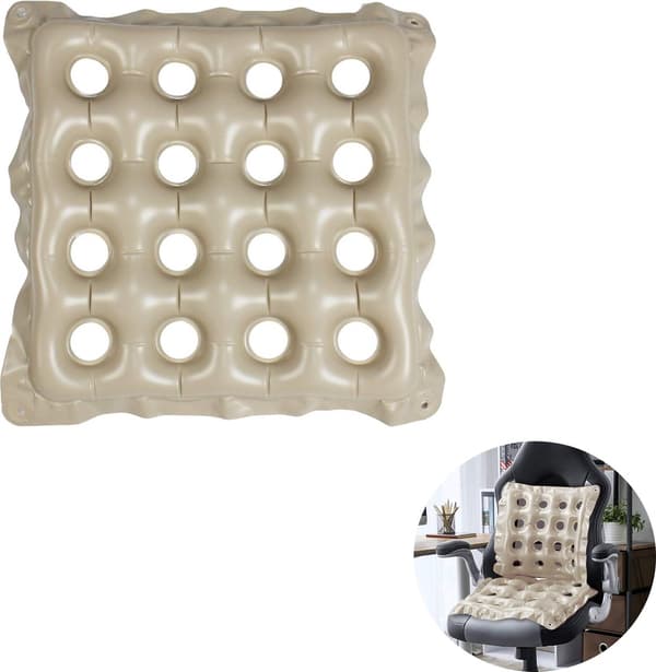 Inflatable Seat Cushion, PVC Square 19 Inch, Breathable, Grey, 1 Piece