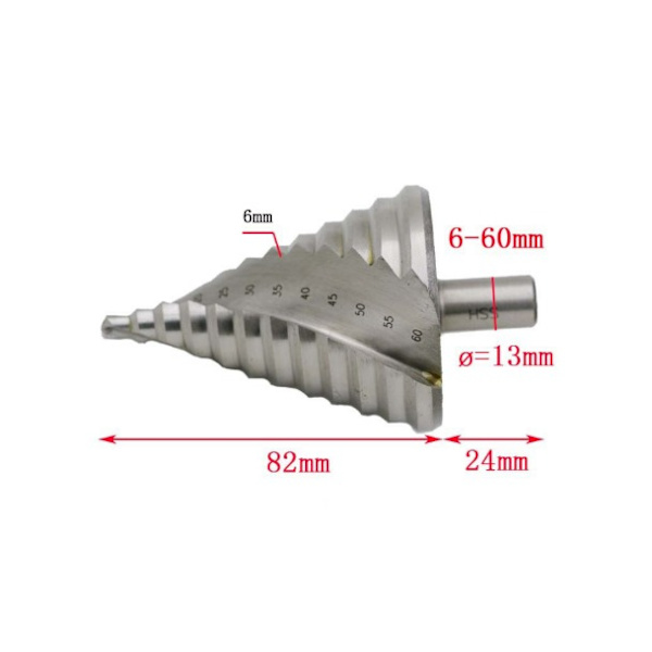 1 PC HSS Step Drill 6-60 mm Spiral Conical Groove Countersink 12 Steps