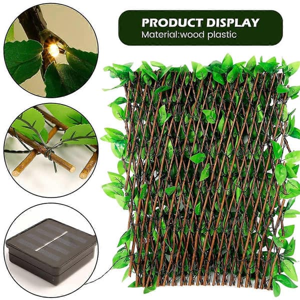 Expandable Fence with Solar String Lights, Stretchable Foliage, Privacy Screen, Artificial Ivy, Fence Panel, Background, Artificial Hedges (FMY) purple purple