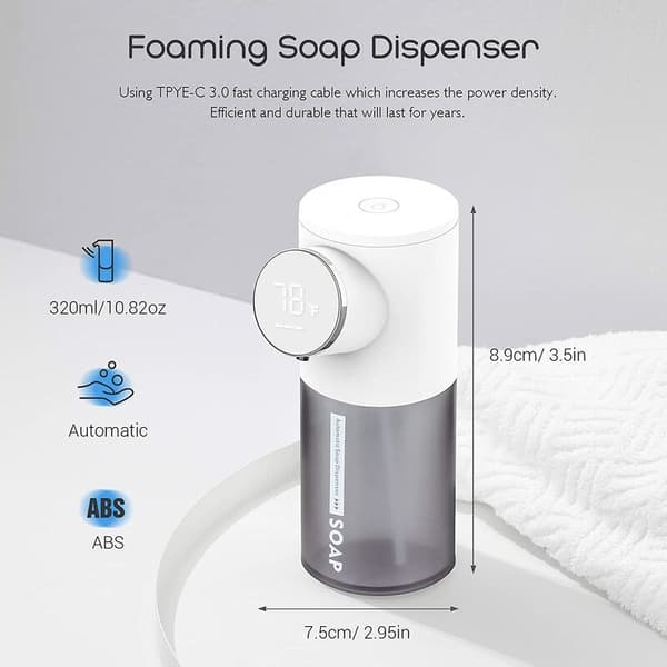 Automatic Foam Dispenser Rechargeable and Contactless Hand Dispenser plus Motion Sensor - White