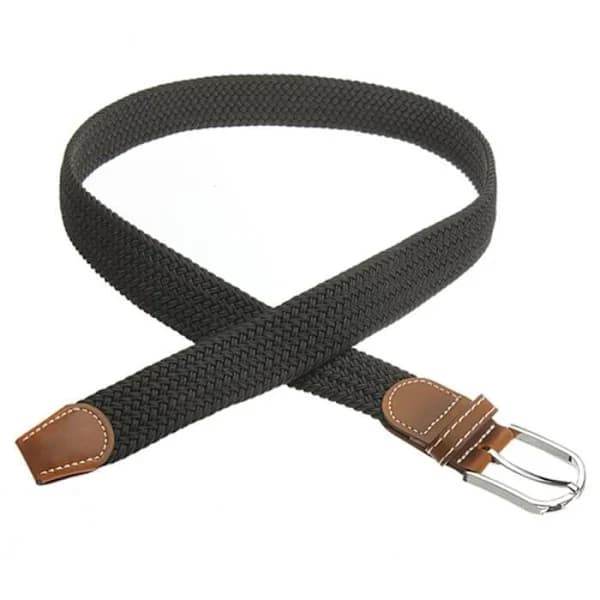 Belte - Unisex - Svart - Flettet lær - Elastisk - Lengde 105cm (strekkbart til 125cm)