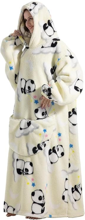 Ekstra Lang Overdimensjonert Teppehettegenser, Voksne Kvinner Koselig Fleece Bærbart Teppe, Fluffy Kjempe Hettegenser for Tenåringer