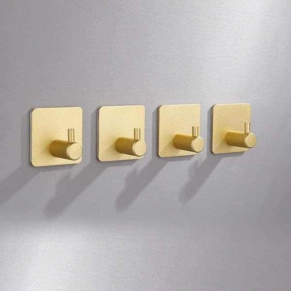 Self-adhesive hooks in stainless steel, elegant design, anti-rust wall hooks for kitchen/bathroom/door (4-pack)