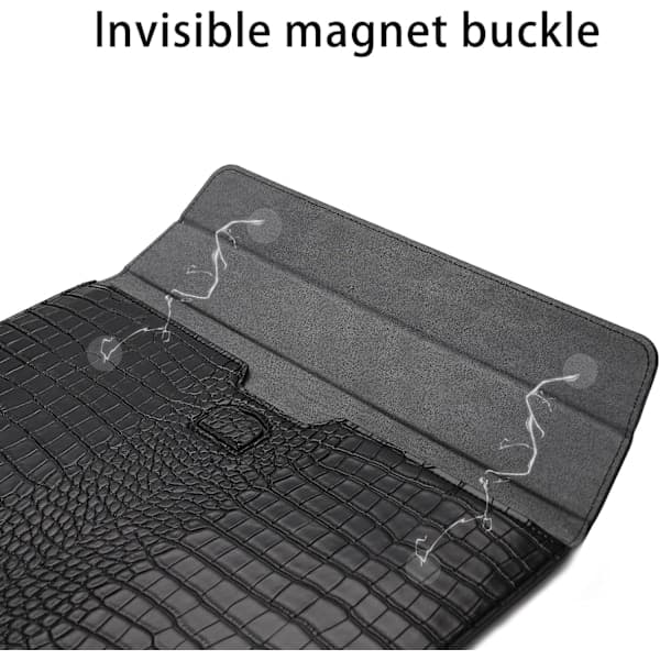 Laptop Sleeve til 14 tommer computer, Krokodilleskindsmønster PU Læder Flip Cover Sleeve Sort