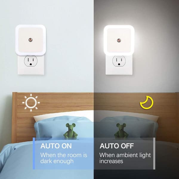 8 Pieces Night Lights with Automatic Dusk-to-Dawn Sensor LED Nightlight for Bedroom Bathroom Toilet Stairs Kitchen