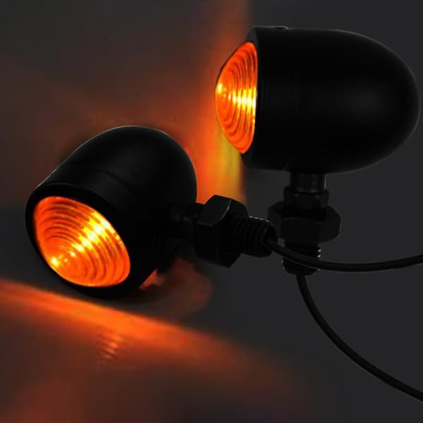 Mini Motorcycle Turn Signals Metal Chrome Bulb Indicator With Amber Lens (2pcs, Silver Yellow Shell)