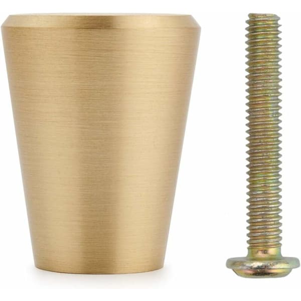 Sæt med 10 massive dørgreb i rent messing til skabe, skuffer og skabe, guld, 20 mm konisk
