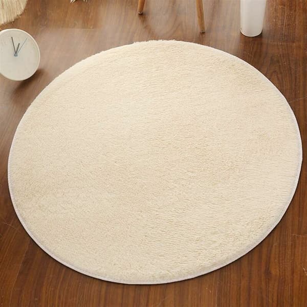 Monokrom matt, fluffy, høy luv teppe, rundt, høyt polyesterteppe for stue soverom beige 30 cm diameter