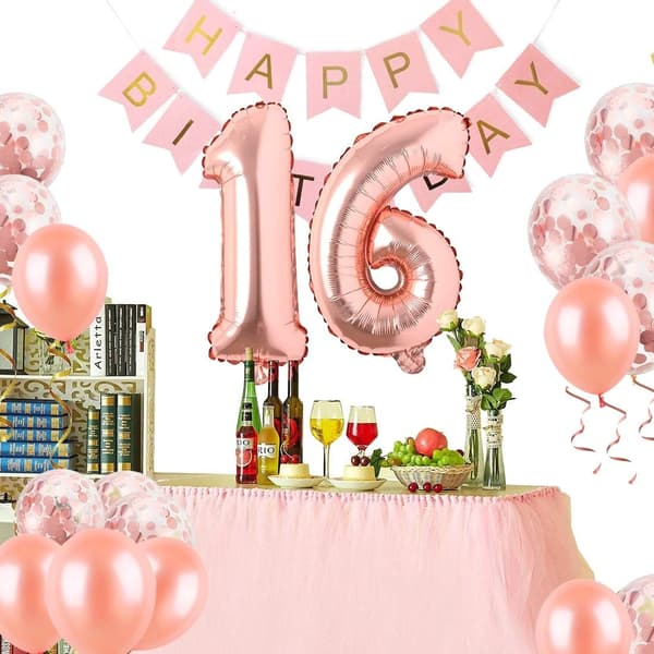 16-årsdag, 16-årsdagsdekorasjon, 16-års ballongdekorasjon