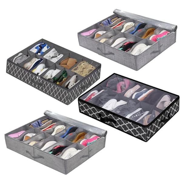 Under Bed Storage Organizer, Shoe Storage Bag, Foldable Non-Woven Storage Bag with Handle, Dustproof Storage Tool (Line Grey)