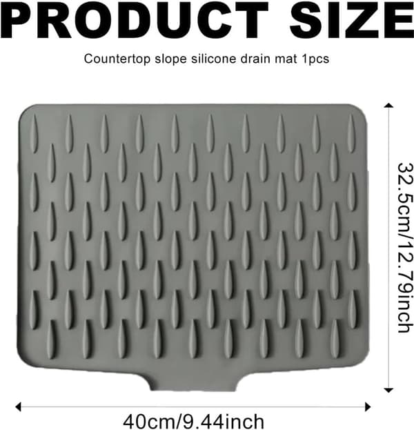 40*32cm Silicone Drain Mat - Non-Slip, Heat-Resistant Drying Rack - for Kitchen Utensils, Fruit - Grey