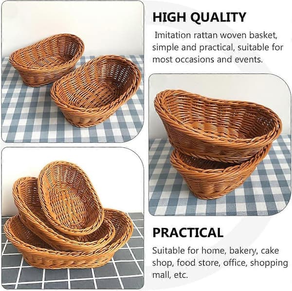 2 st Imitationsrotting Vävda Brödkorgar Poly Wicker Fruktkorgar för Matservering Display Grönsaker Hem Kök Restaurang Utomhus Brun L