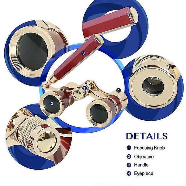 3x25 Binoculars Metal Opera Theater Glasses Coated Lens Red Telescope With Handle