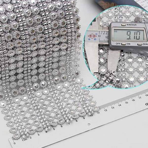 10 meter 9 meter, rhinestonesydde kanter, 16 rader rhinestones