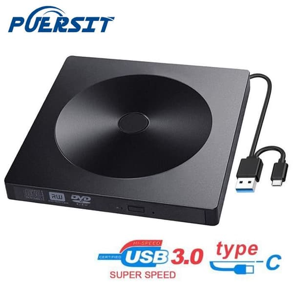 PUERSIT Ekstern DVD CD-brænder USB 3.0 Type-C Ultra Slim Bærbar Ekstern DVD ROM CD-brænder USB CD-afspiller