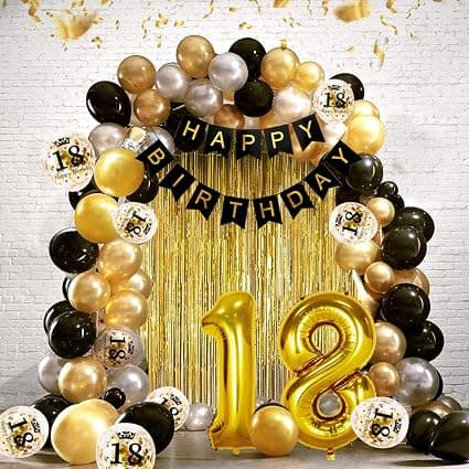 18 år svart gull bursdagsdekorasjon, gratulerer med dagen banner, h