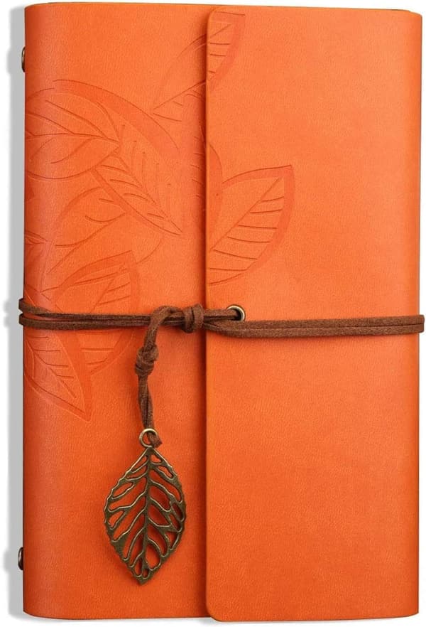 Retro Blade Vedhæng PU Læderomslag Løst Blad Tom Skrivejournal Notesbog Dagbog Gave (Orange, A7(5 tommer))